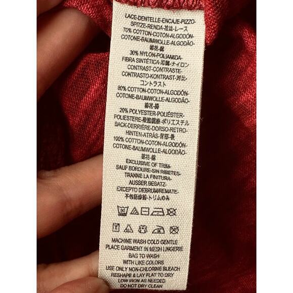 Free People Burgundy Lace Front Sleeveless Top Blouse Women's Size M - Picture 6 of 6